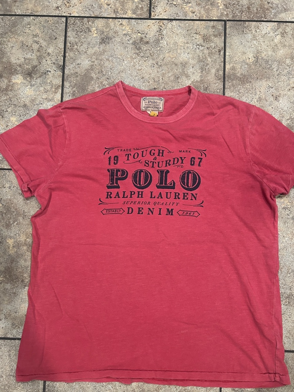 Polo by Ralph Lauren Vintage-Style Red Crewneck Tee with Navy Graphic
